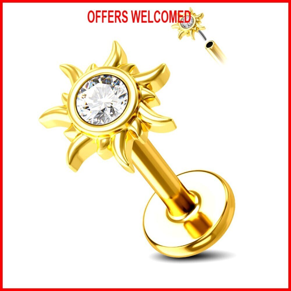 14K Gold Titanium Tragus Helix Stud 16G 6mm Flat Back Piercing Jewelry